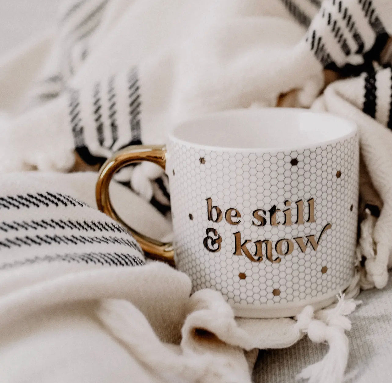 Be Still & Know Gold Tile Coffee Mug