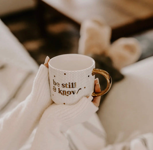 Be Still & Know Gold Tile Coffee Mug